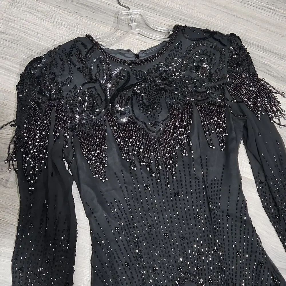 EUC Black Beaded Vintage 70/80's Formal "Flapper" Dress